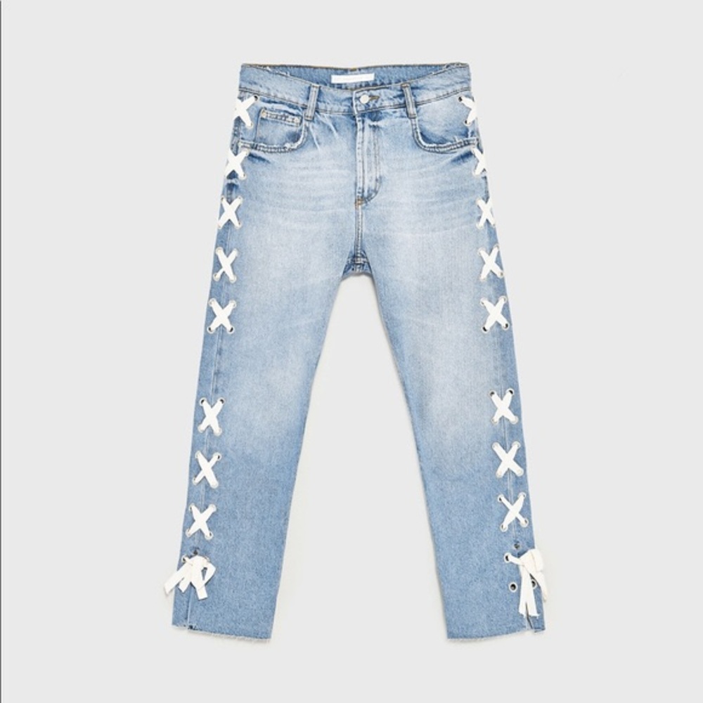 Zara high waisted jeans with side lace up